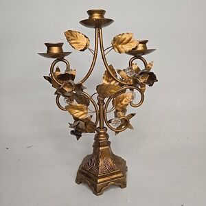 Ornate Metal Candelabra with Crystal Prisms